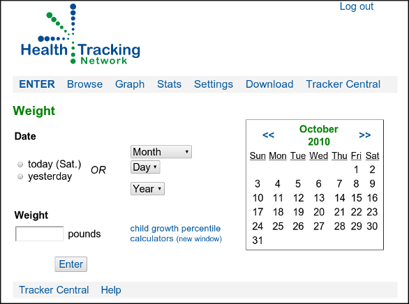 screenshot of a tracker entry page